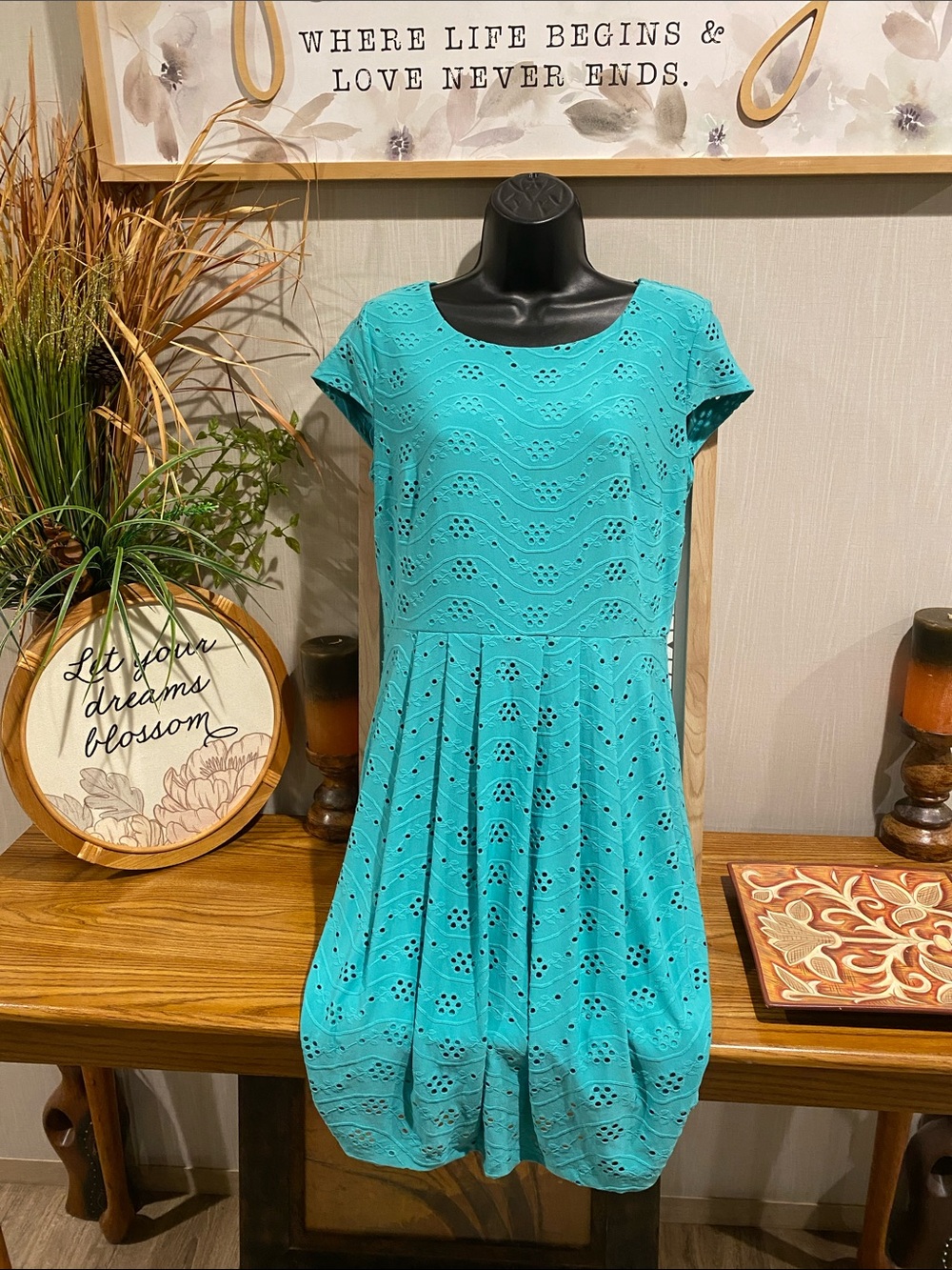 The Limited Teal Eyelet Fit & Flare Dress
